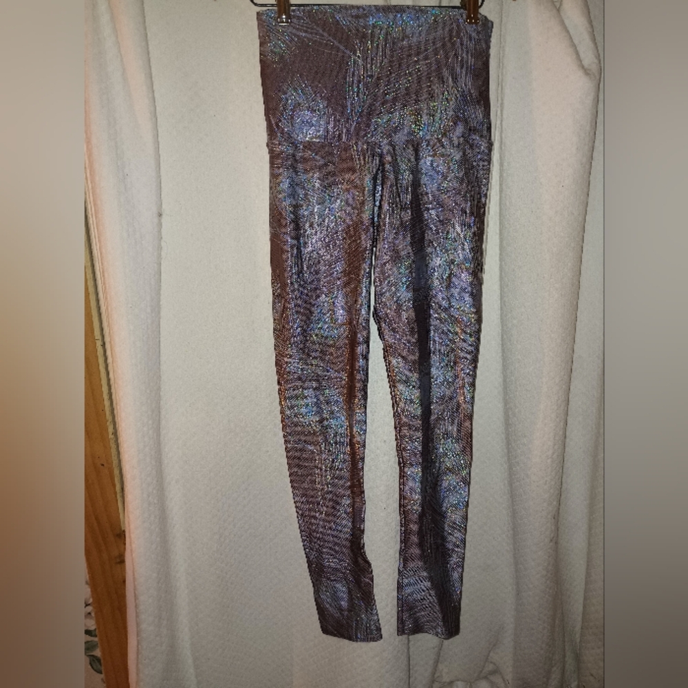 Emily Hsu Purple Palm Foil Leggings Size M